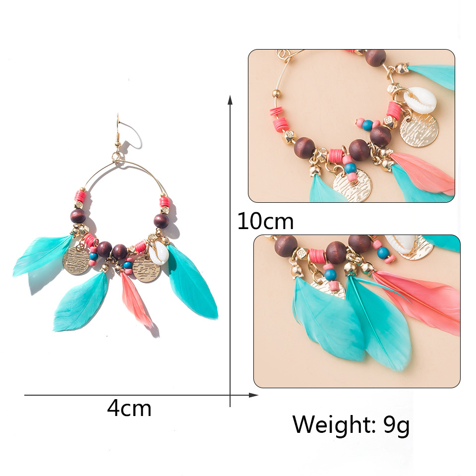 Nihaojewelry Bohemian Ethnic Style Feather Tassel Earrings Wholesale Jewelry display picture 1