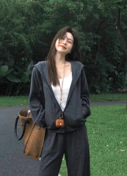 灰色条纹休闲卫衣女秋季运动套装2025新款女装小个子外套初秋套装|undefined