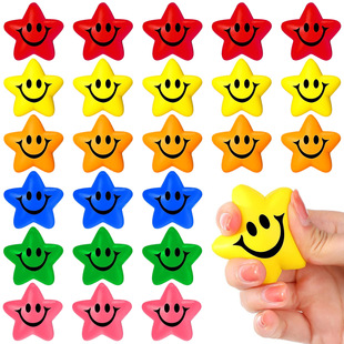 Amazon Explosions PU Sponge Foaming Smiley Five-pointed Star Stress Ball Children's Decompression Vent Toys Star Decoration