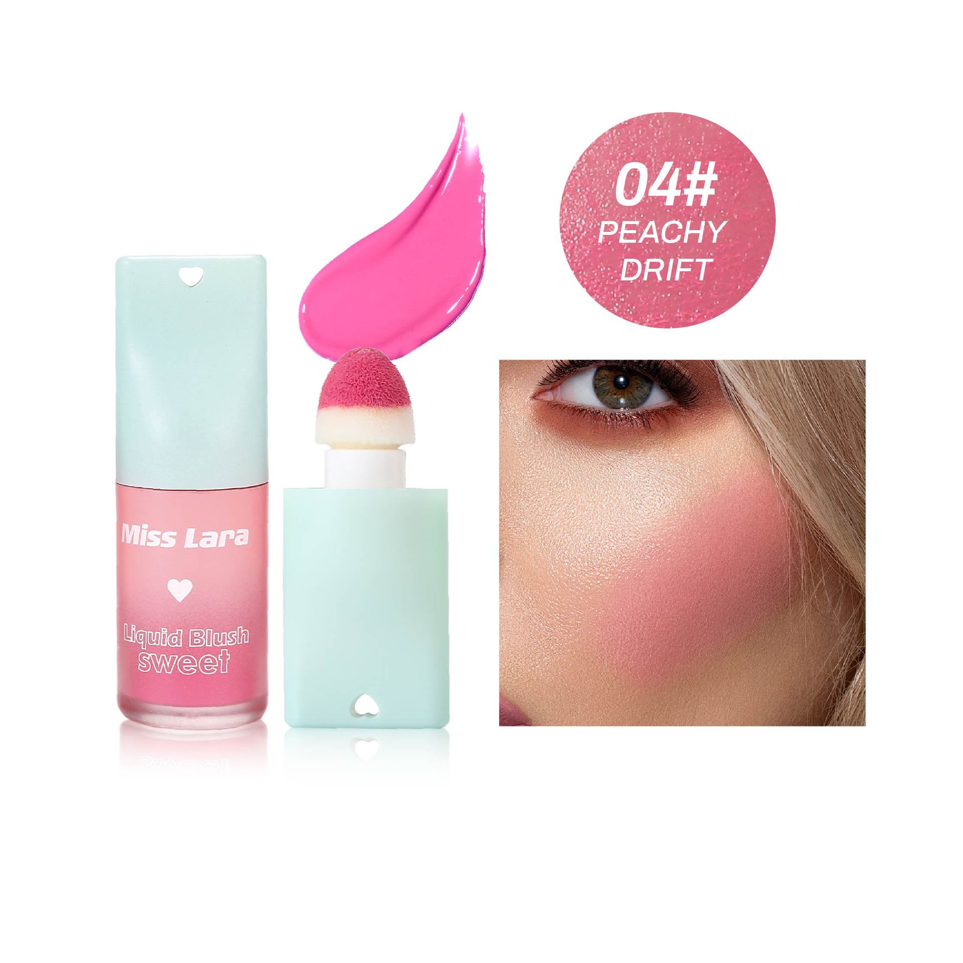 Rubor Líquido MissLara con Aplicador de Esponja, Macaron, 6 Colores, Ligero, Natural, Iluminador, Maquillaje Transfronterizo