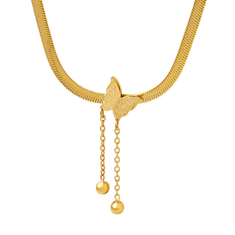 Klingenkette Frosted Butterfly Quaste Stahlperlen Sexy Halskette Mori Elegant Sanfte Nischenpersönlichkeit Schmuck_voghion.com