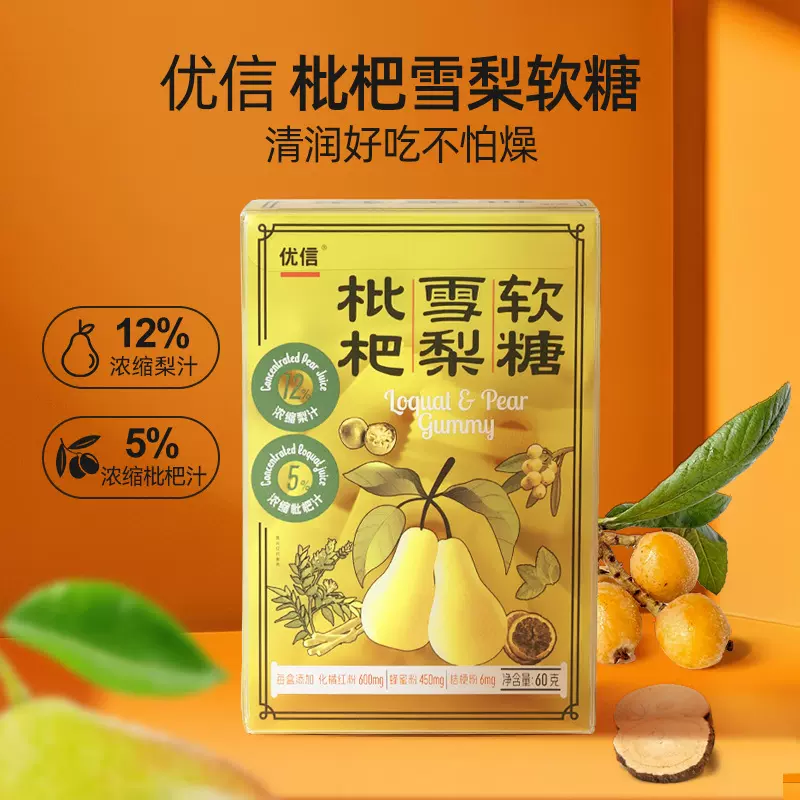 【临期5个月】现货优信枇杷雪梨软糖独立包装罗汉果甘草薄荷软糖