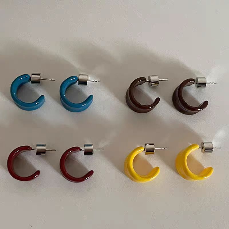 25新款马卡龙色系耳钉时尚简约百搭设计感耳坠轻奢独特高级感耳饰