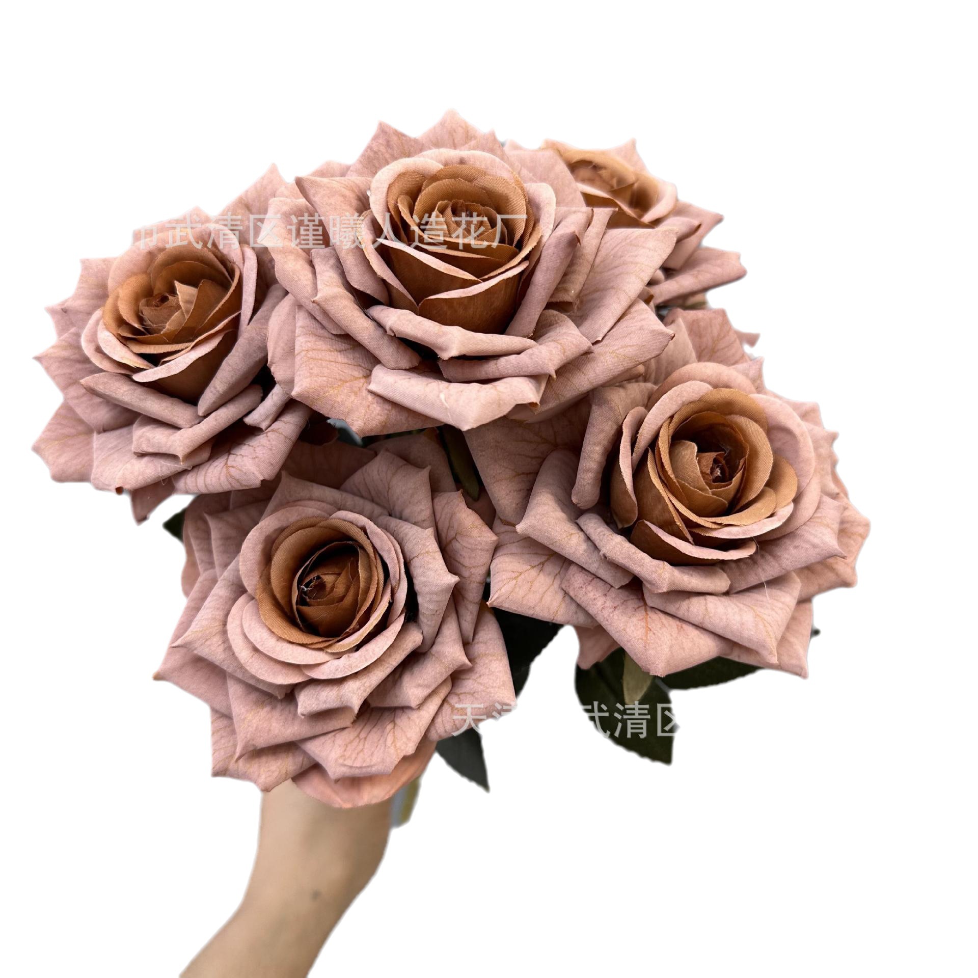 Flor artificial 7 Manta Rosa boda novia con flor hogar sala de estar decoración Flor de seda fotografía apoyos flor