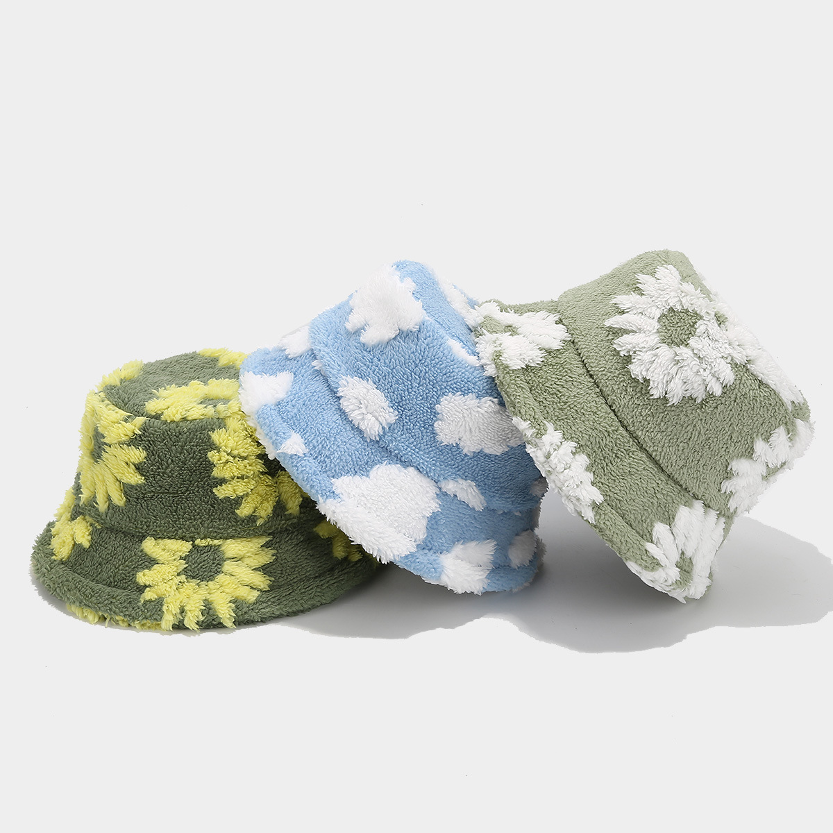 Japón pequeño fresco patrón de flor de moda gorra de pescador de peluche mujer moda versátil gorra de ocio gorra de bañera al aire libre gorra caliente