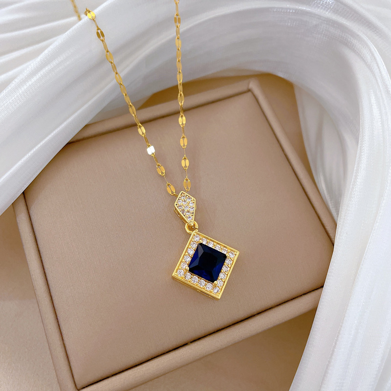 【钛钢】微镶项链耳环套装轻奢菱形吊坠个性气质宴会耳饰项饰组合详情12