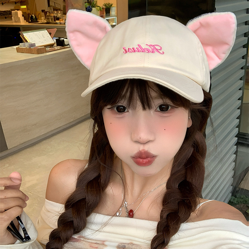 新しい二次元猫野球帽女性のための甘い象かわいい漫画顔小さなひさし帽子大きな頭囲帽子|undefined