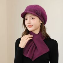 秋冬季中老年妈妈帽兔毛绒毛线帽子老太太加绒鸭舌女士保暖针织帽
