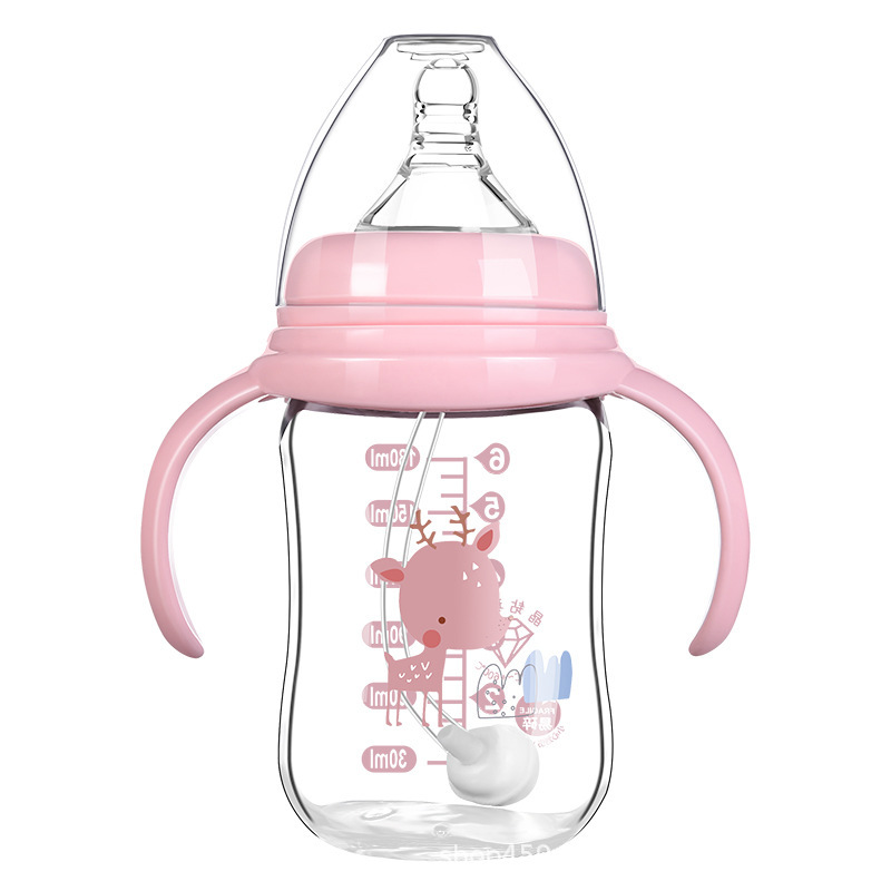 Biberón de Vidrio Anti-ahogo para Bebé 180ml de Vidrio con Asas Anti-cólicos
