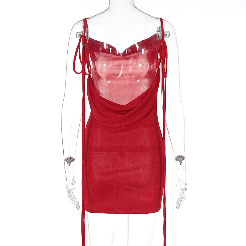 Women Clothing Autumn Sexy Backless Lace up Slim Fit Dress