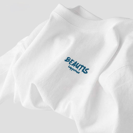 TikTok Short-sleeved Men's and Women's Summer Trendy T-shirt Men's Small Collar Men's Short-sleeved Shoulder Pure Cotton White Pure White