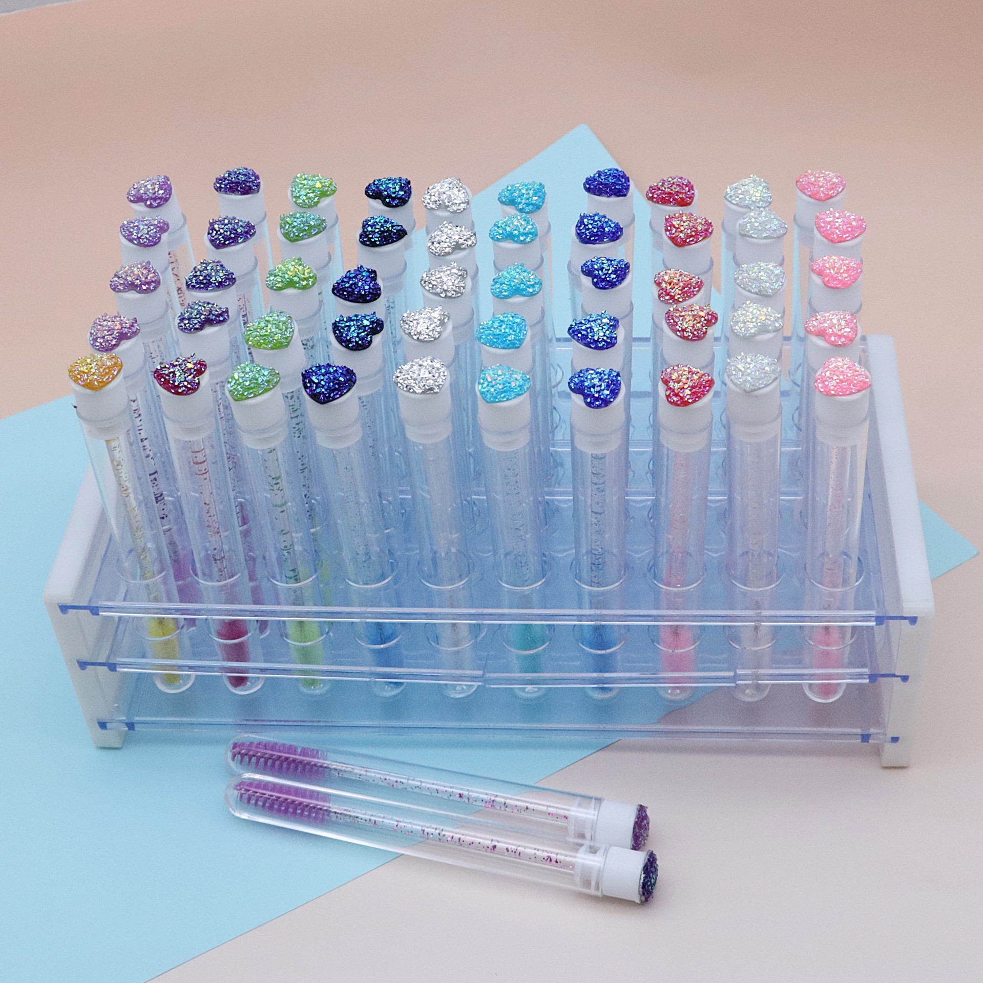 Cross-Border Heart-Shaped Diamond Test Tube Eyelash Brush, Fish Scale Disposable Eyelash Brush, Replacement Lip Brush, Transparent Tube, Reusable