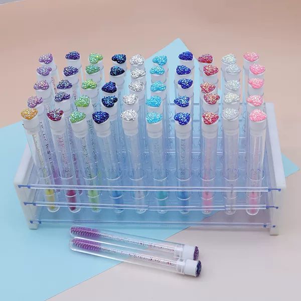 Cross-Border Heart-Shaped Diamond Test Tube Eyelash Brush, Fish Scale Disposable Eyelash Brush, Replacement Lip Brush, Transparent Tube, Reusable