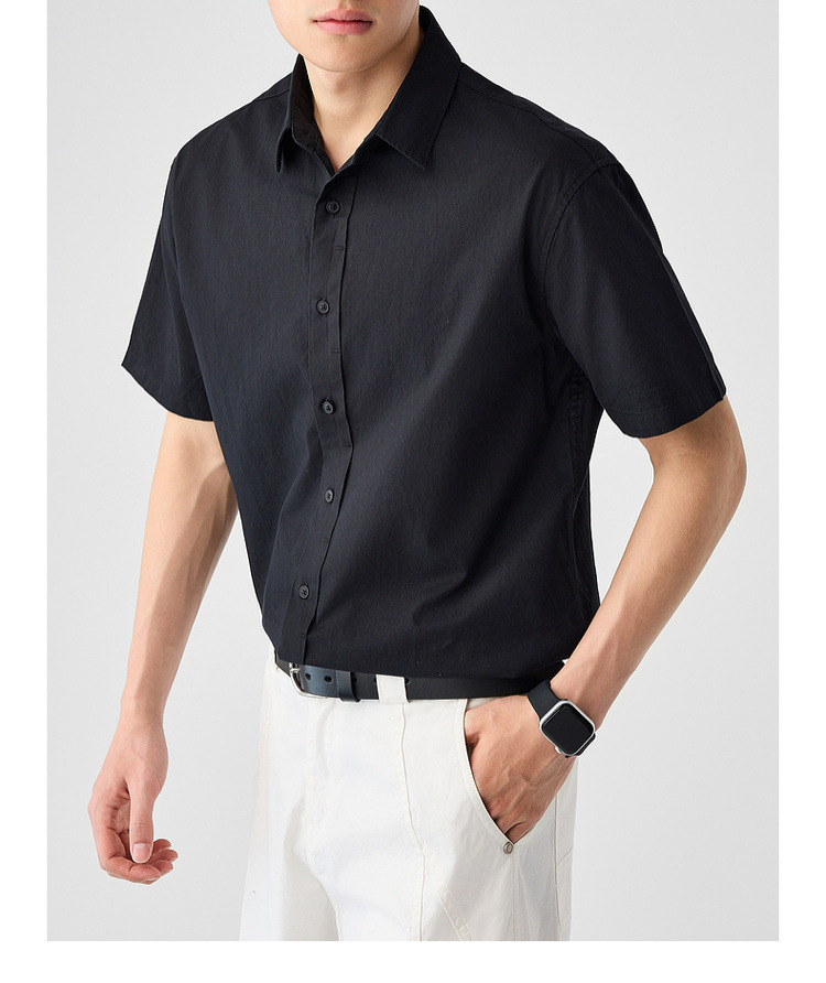 Áo sơ mi nam ngắn tay cotton trơn phong cách mới — Màu đen chi tiết 20