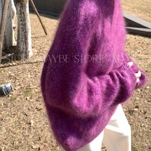 高贵葡萄紫！拉毛100山羊绒Oversize版型宽松阔版落肩袖圆领毛衣