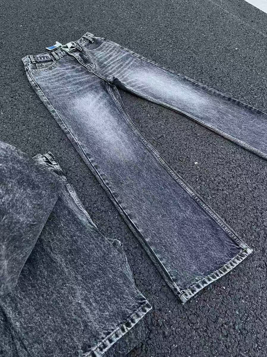 Cleanfit Marble Wash Jeans For Men & Women - Slim Straight Leg Distressed Denim Pants With Stretch (Dark Grey)_mkmklike.com