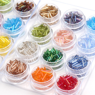 [9mm Long Tube Beads] Transparent Colorful Silver-Filled Tube Beads Clothing Accessories Fan DIY French Embroider Accessories