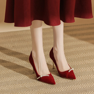 Wedding Shoes Bridal Shoes Red Stiletto Heels Spring Women 2024 New Style Not Tiring Feet Toast Chinese Style Xiuhe Wedding Shoes