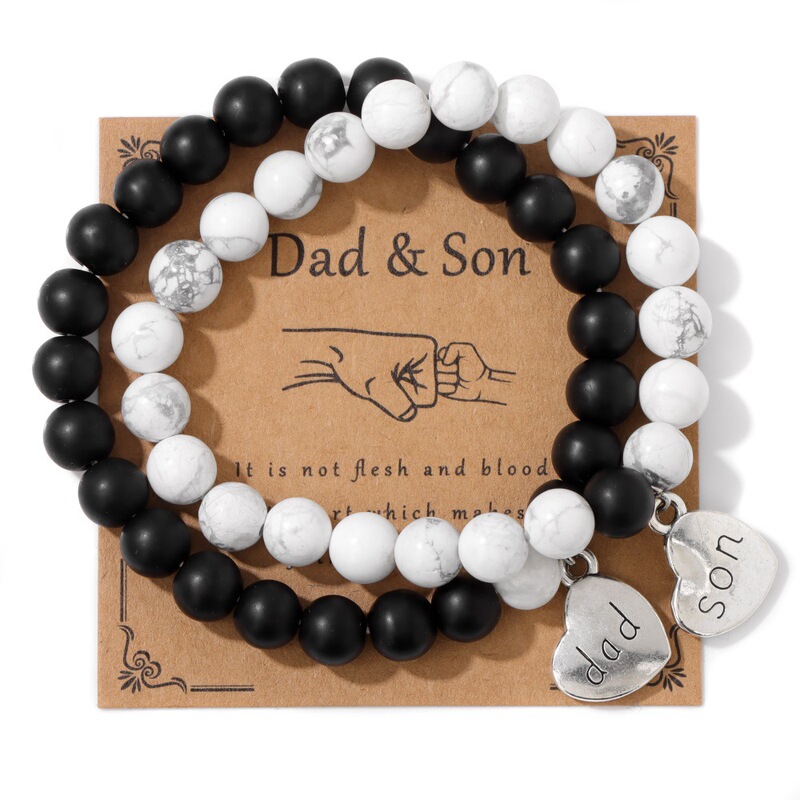 Father and son 2-layer bracelet 2024 new dad & son expression father's love stone beaded bracelet tiger eye stone turquoise vintage