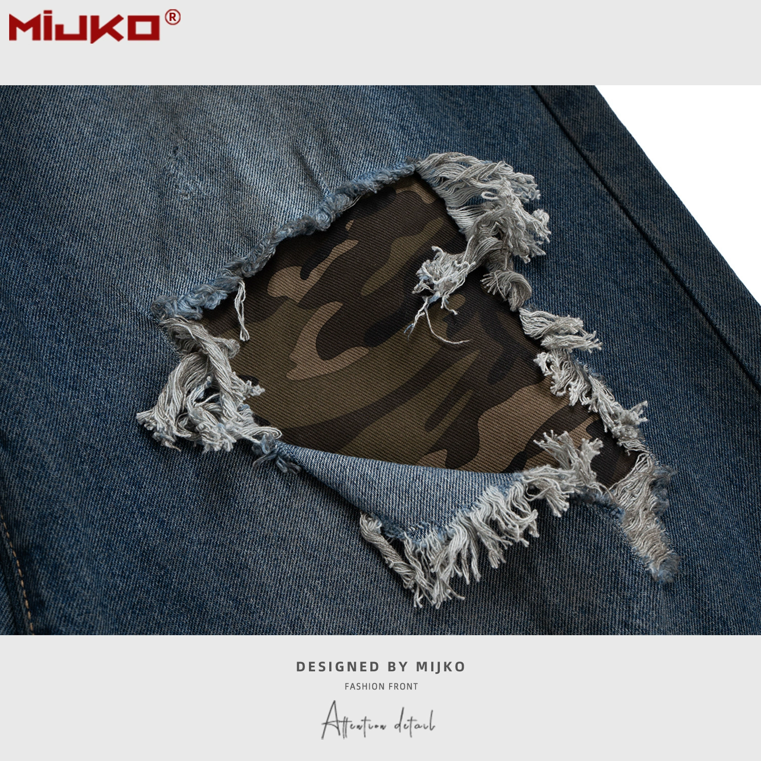 Мужская одежда MIJKO, широкие штаны для мужчин и женщин в одном стиле, камуфляжная прострочка, порванные выстиранные синие джинсы