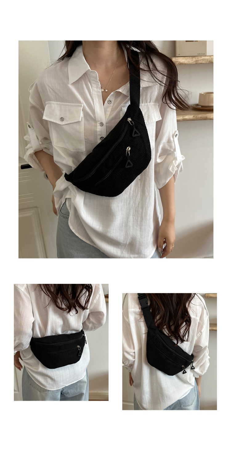 Corduroy Dual Zip Adjustable Strap Belt Bag 21