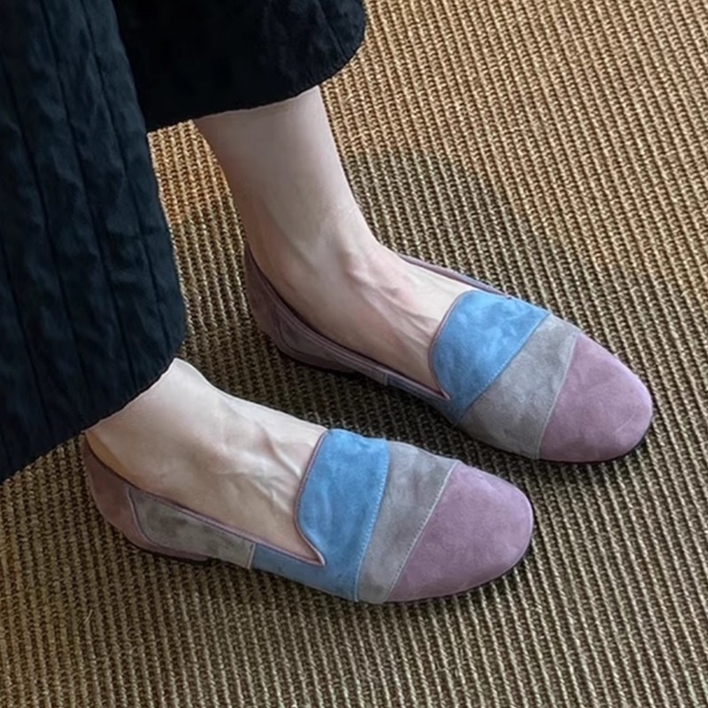2025新款夏季真皮法式复古风方头浅口单鞋女时尚百搭配裙子平底鞋|undefined