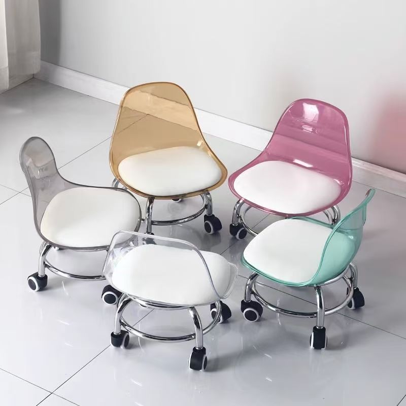 Acrylic Roller Skating Small Chair Low Stool Household Silent Universal Wheel Small Chair Children Toddler Removable Back Chair