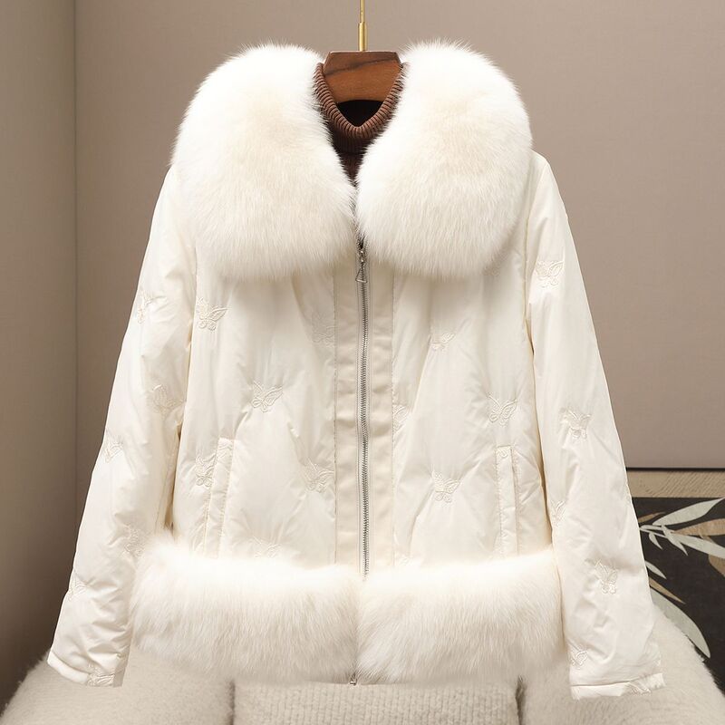 Small Quantity of Clothing 2025 Autumn and Winter New Style 90 White Duck down Jacket Accessible Luxury Fox Fur Collar Embroidered Warm Jacket for Women