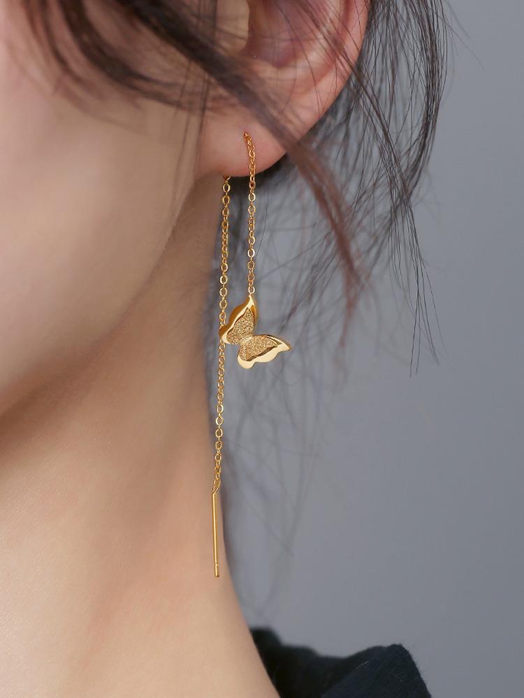 Cálido mariposa nicho diseño oreja línea 2020 nueva moda elegante larga borla cara adelgazante moda titanio acero image 8