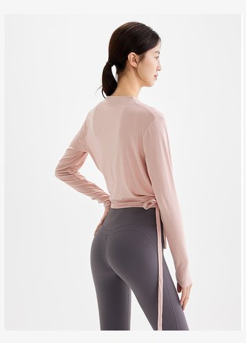  New Autumn Winter Thin Fleece Yoga Set for Women, Long Sleeve Air-Conditioned Cover Shirt, Breathable Tie-Up Exercise Outdoor Fitness Wear