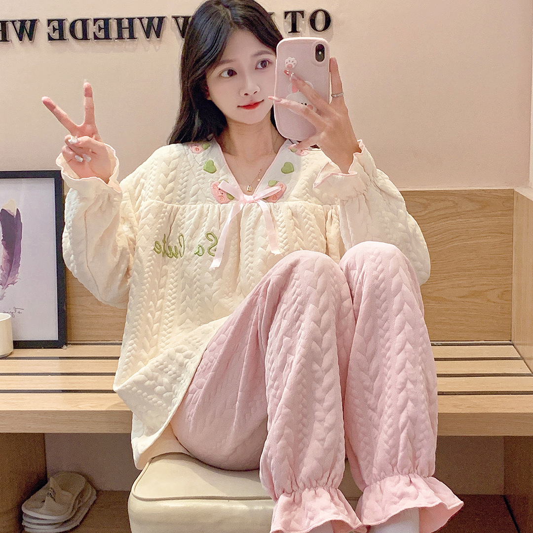 잠옷 밖에서 착용 할 수 있습니다 여성 가을과 겨울 공기면 따뜻한 V 목 풀오버 인터 레이어 귀여운 홈 의류 재고 도매