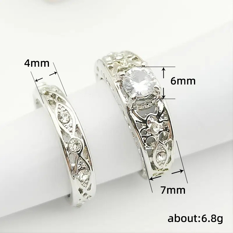 Women's Jewelry Palace Style Hollow Flower Carving Ring Pattern Design Couple Ring Wedding Anniversary Gift Set Ring_voghion.com
