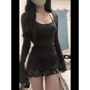 Small Shirt Sexy Square Collar Long-sleeved Shirt Women's Slimming Look Top