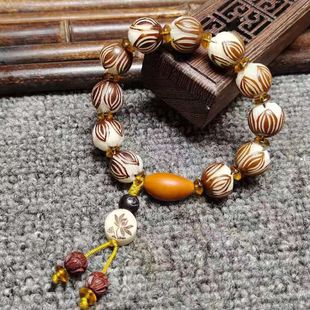 Original Natural White Jade Bodhi root hand-carved Lotus Bracelet Men's and women's Bodhi carving bracelet Buddha beads