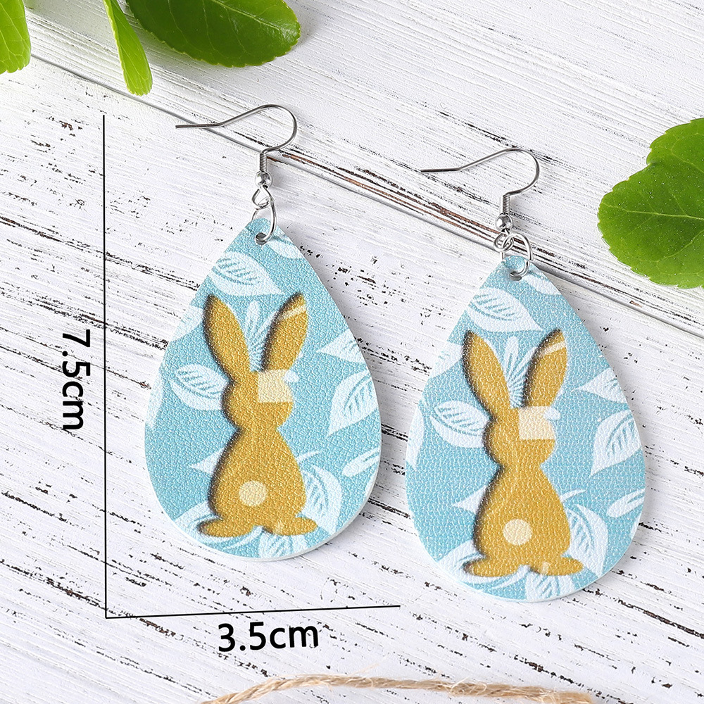 1 Pair Fashion Rabbit Pu Leather Water Drop Easter Women's Drop Earrings display picture 4