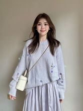 大码胖MM韩系温柔风亮片破洞圆领套头毛衣+高腰半身裙显瘦两件套