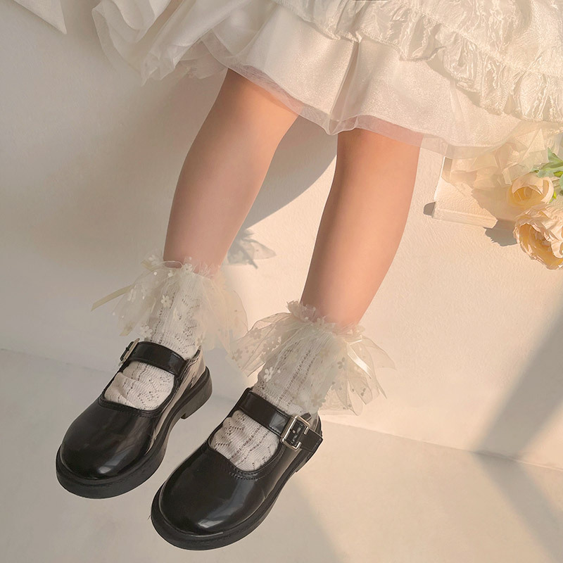 Hotmoon japonés dulce flor hilo arco hueco amor algodón calcetines princesa calcetines Corea del Sur niñas pila Calcetines