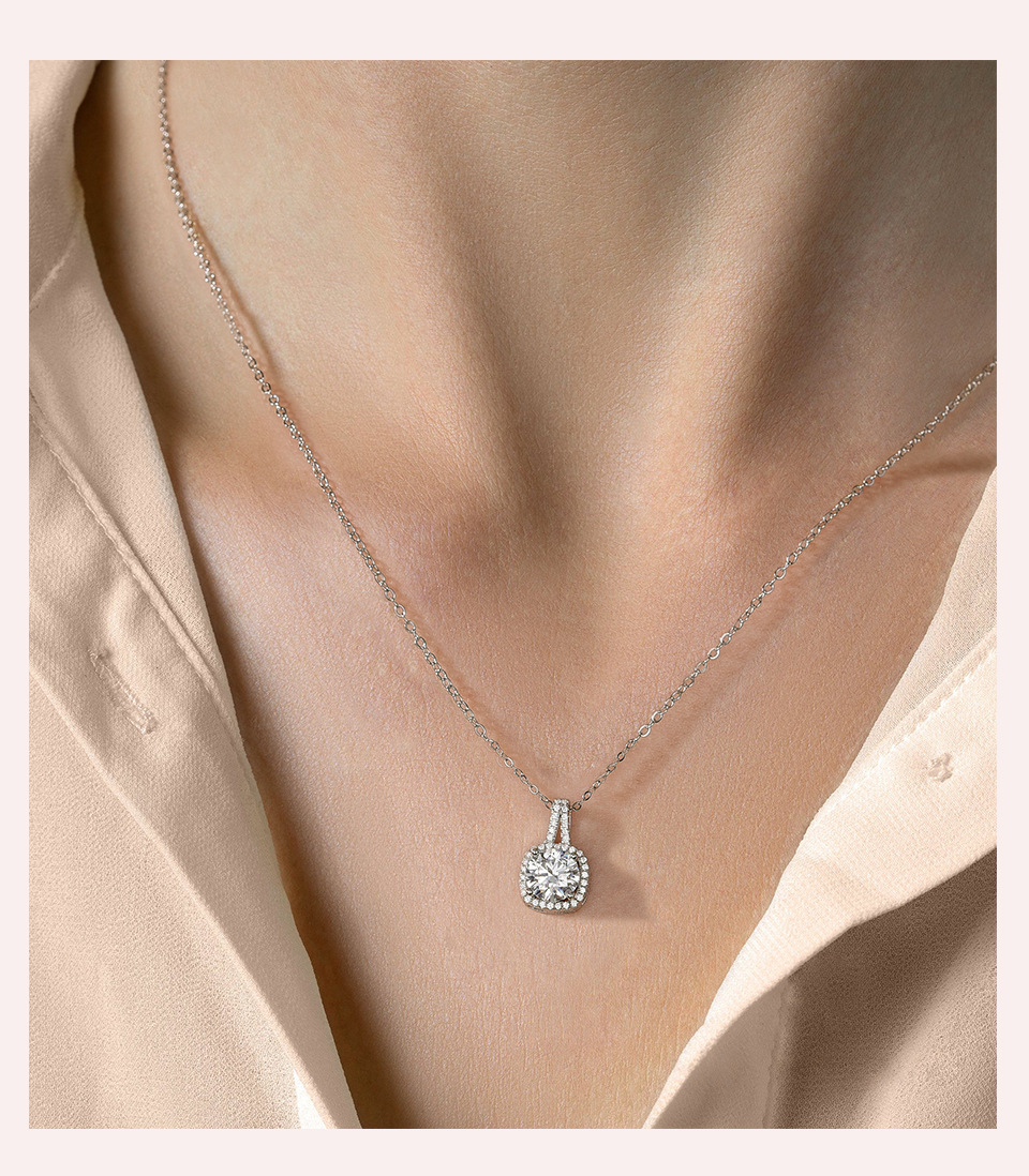 Elegant Glänzend Quadrat Sterling Silber Gra Überzug Inlay Moissanit Halskette Mit Anhänger display picture 4