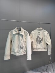 ヘビーデューティー ERD メランコリックな富の第二世代 PU ラムスキン スプラッシュ インク ミステリアス メンズ 刺繍 レザー ジャケット ショート ワイド メンズ