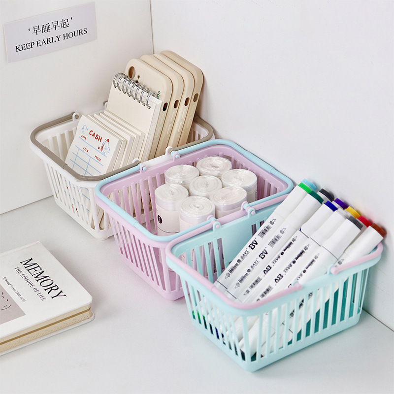 [Cesta de almacenamiento de escritorio lindo INS] Mini Papelería para estudiantes titular de la pluma cosméticos que organizan la cesta de almacenamiento portátil