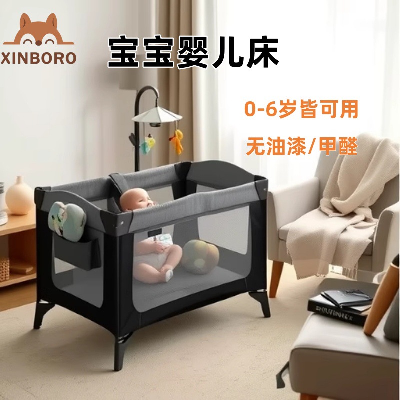 Cama plegable para bebé con valla, cama grande con costuras, cama multifuncional para niños de 0 a 6 años, cuna extraíble, mesa de pañales