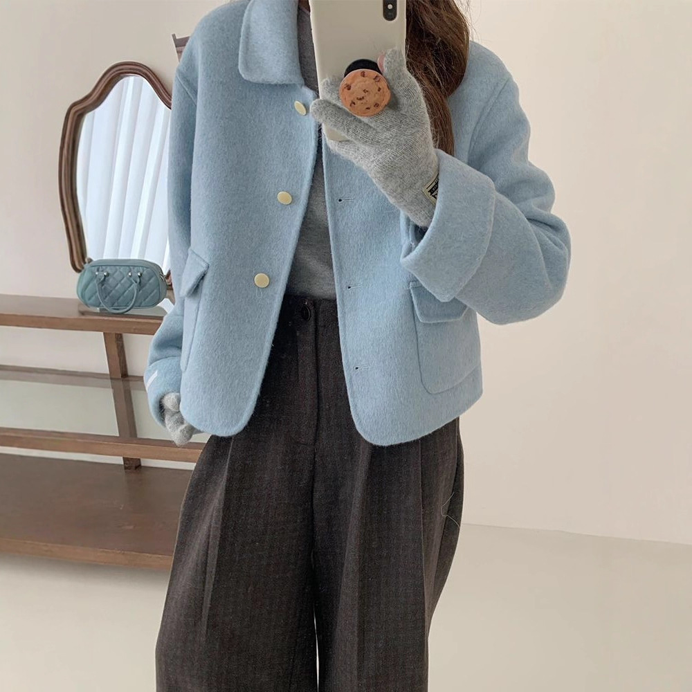 New Style Doll Collar Woolen Coat for Women, Short, Age-Reducing, Small Fragrance, Double-Sided Velvet Coat, Korean Style, Versatile