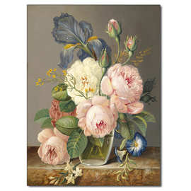 xyf欧美式温馨复古玫瑰花卉喷印装饰画画心画布客厅玄关挂画壁画