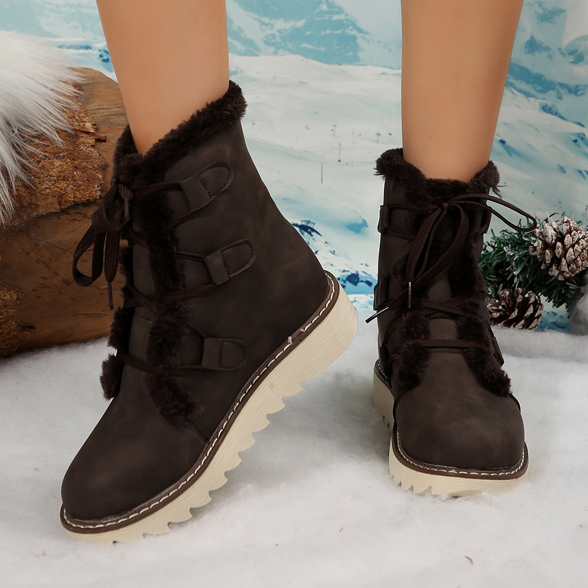 New cotton boots with extra fleece and thick lace-up_voghion.com