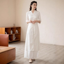 春夏超仙禅意文艺中国风连衣裙女新中式改良佛系白色高级禅服素衣