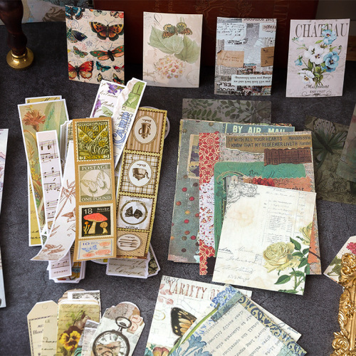 Message Century Voice Retro Material Pack Literary Handbook Collage Base Material Paper Decorative Stickers 100 Sheets 6 Styles