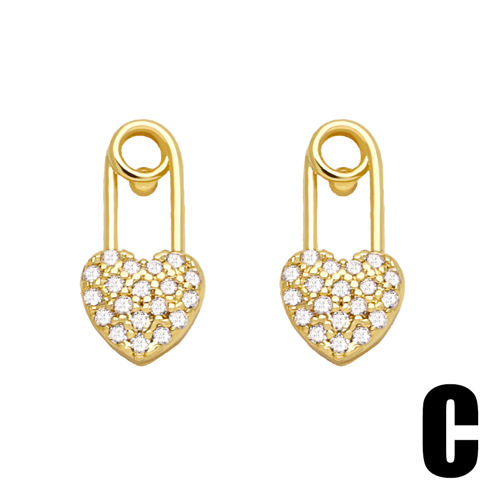simple zircon heart copper gold-plated earrings
