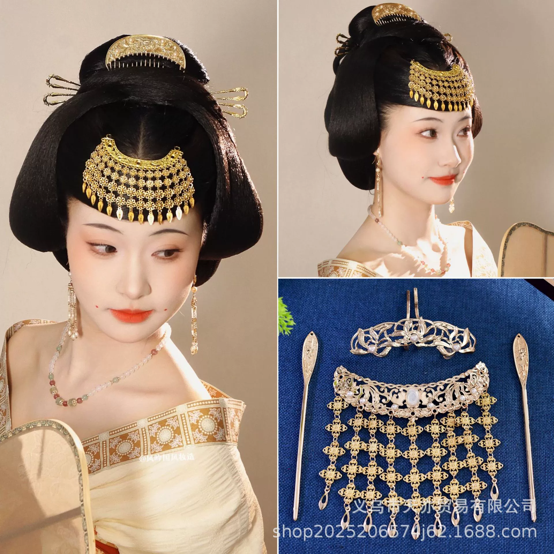 Головной убор в древнем стиле династии Хань, восстановленная имитация гребня Сун и Цзинь, занавеска сзади, прессованная заколка для волос, занавеска на лбу, аксессуары для волос, оригинальный дизайн, набор украшений