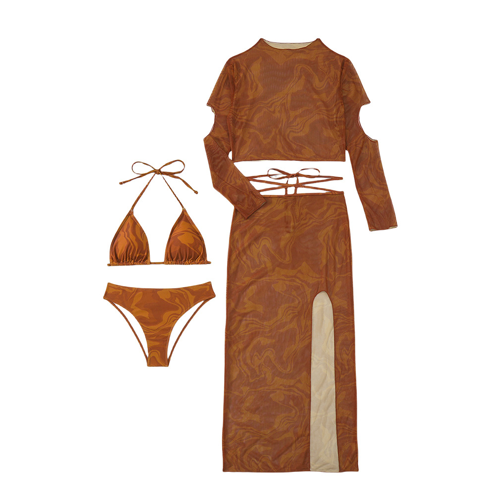 GraceChic Cross-Border Swimsuit Women Three-Piece Sexy Bikini Long Sleeve Half Skirt Printed Fashion High-End Hot Sale Foreign_voghion.com