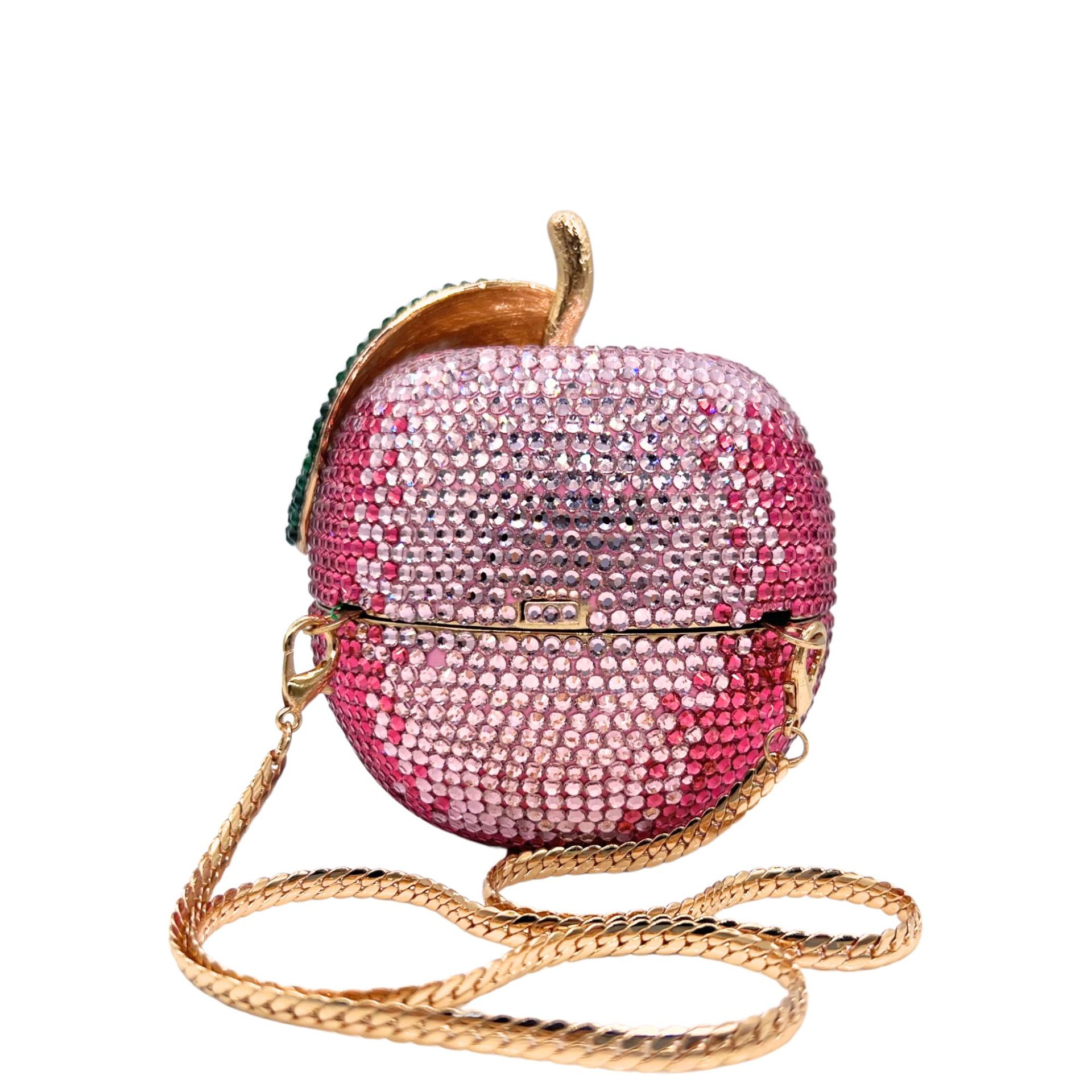 Túi clutch nữ đính đá hình quả táo pha lê sang trọng — Táo hồng, Cá tính đặt làm chi tiết 5